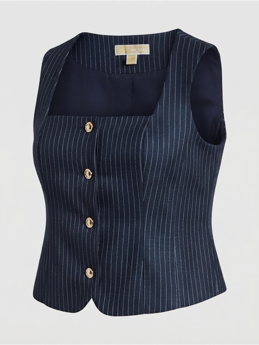 Michael Kors Navy Pinstripe Sleeveless Button Front Camisole with Gold Buttons